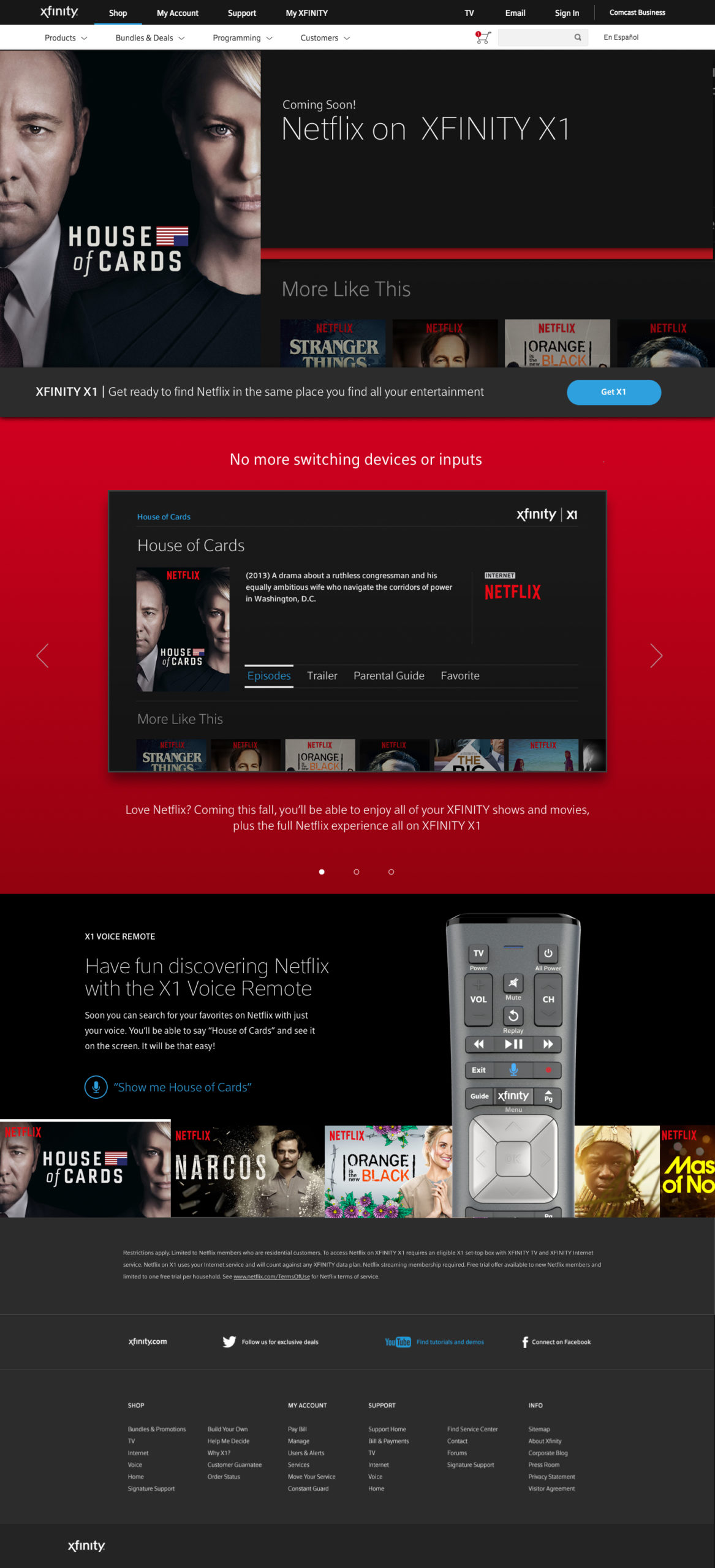 Netflix web design for Xfinity
